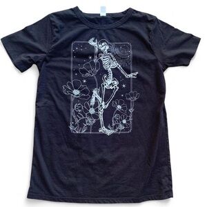 Black and White Dancing Skeleton Graphic T-Shirt